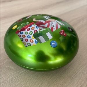 M&M's shaped metal tin container